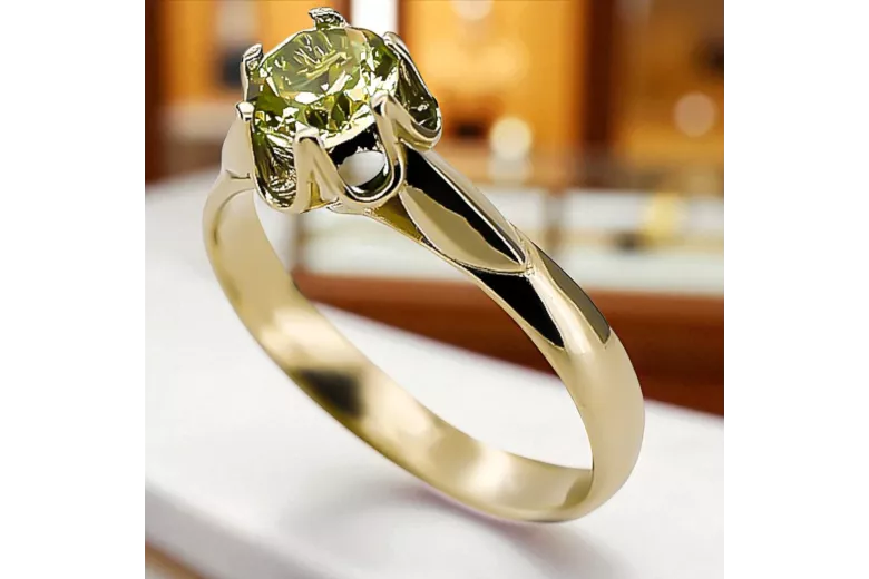 Ring Gelber Peridot 14 Karat Gelbgold Vintage Handwerk vrc122y